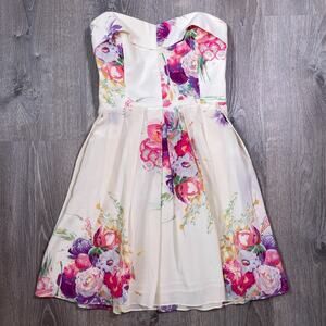 Betsey Johnson Ivory Floral Strapless Midi Dress